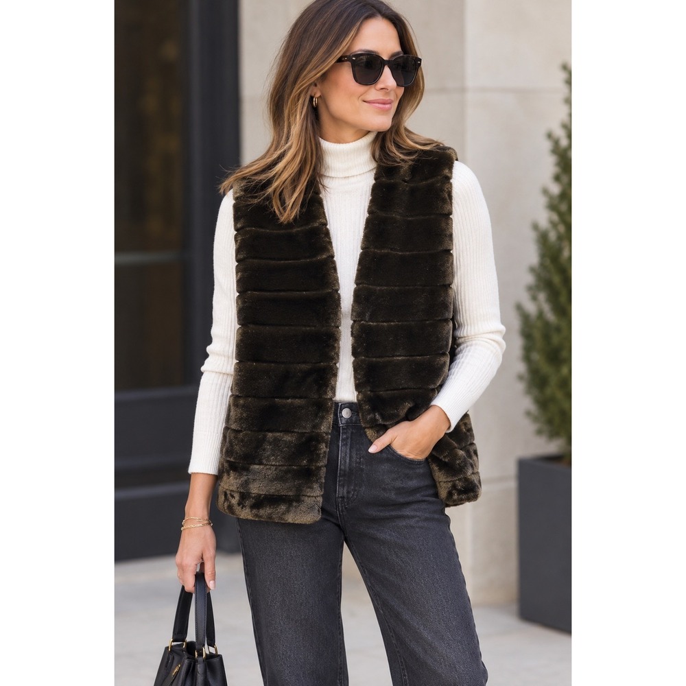 Echo New York Vest Womens Large Black Faux Fur